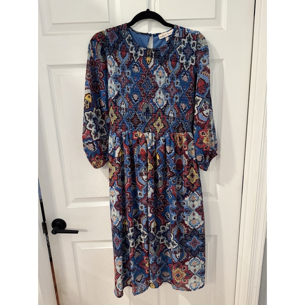 Harlow & Rose Dress Women's Size S Smocked Modest Prairie Boho‎ Peasant Cottage